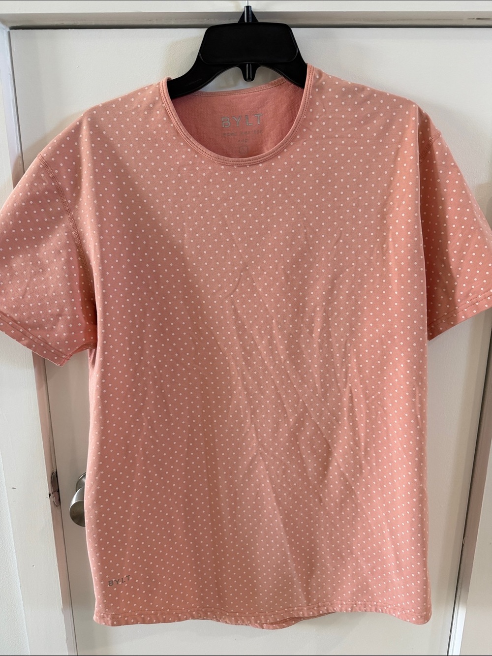 BYLT Basics Dusty Pink Short Sleeve Crew with White Micro Dot Print